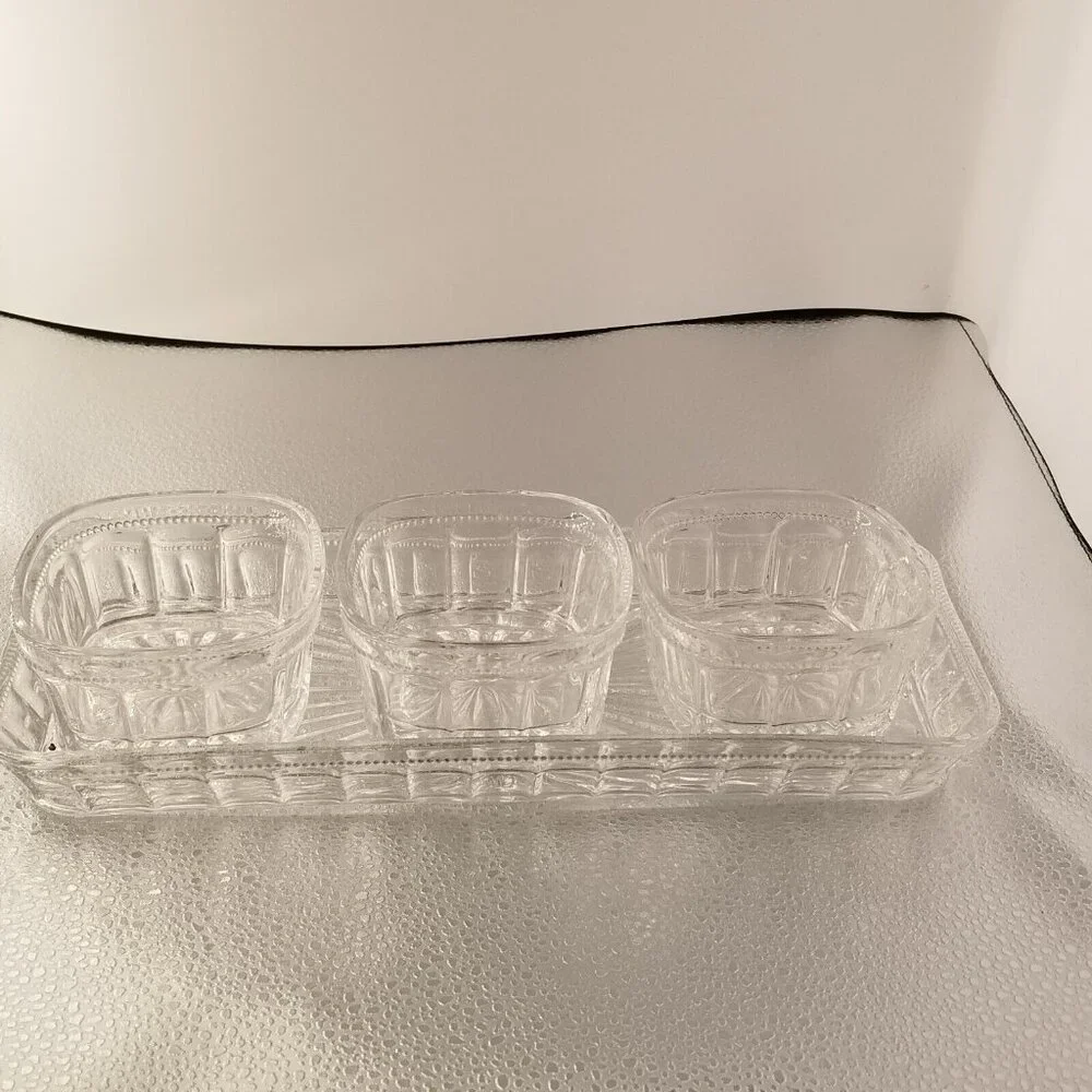 Crystal Relish Server 4-piece Server Serving Bowls Tray Set‎